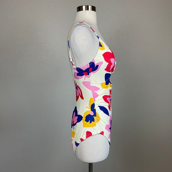 Kate Spade Women's Bathing Suit Size Large Ivory White Floral Cut Out One-Piece - Picture 3 of 10